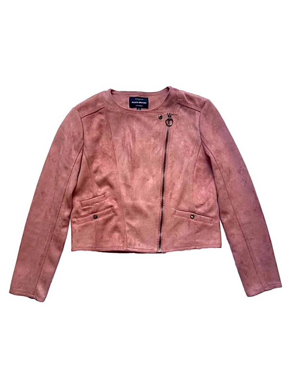 Haute Monde Blush Pink Faux Suede Moto Jacket